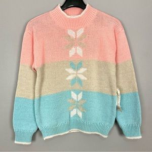 Vintage Wool Blend Grandma Sweater Women’s Size M Colorblock Pastel Fair Isle